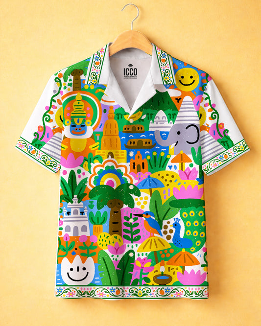 Nilavilakku Garden - Cotton Printed Cuban Shirt #19