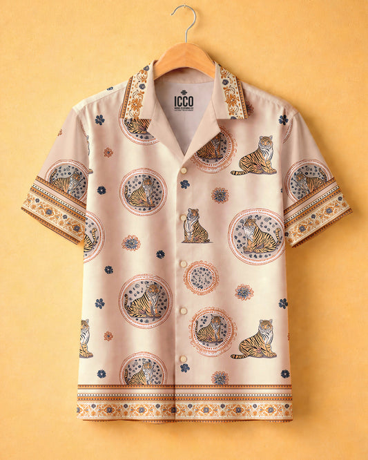 Silk Route Tiger Club * Cotton Printed Cuban Shirt #12