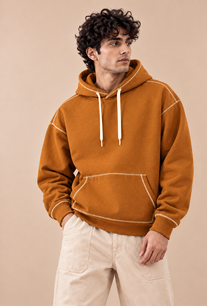 Cocoa Drift* Contrast Stitch Hoodie #1