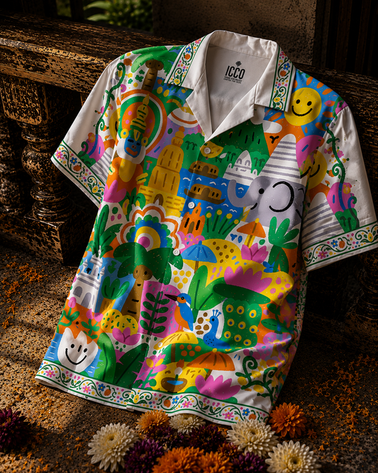 Nilavilakku Garden - Cotton Printed Cuban Shirt #19