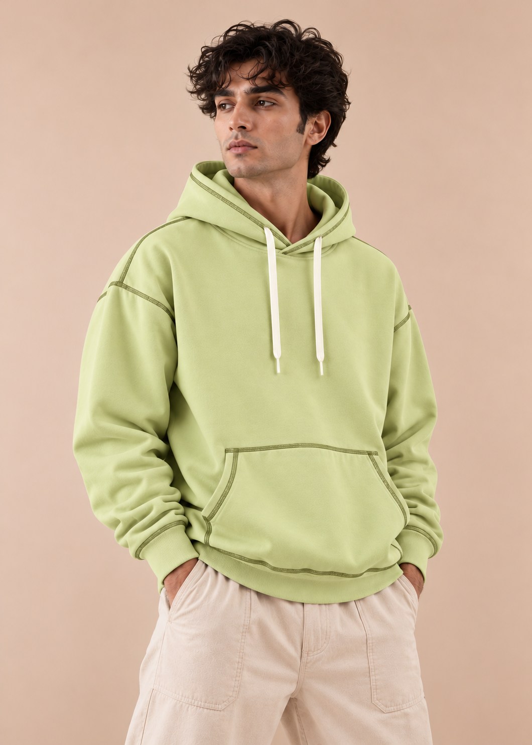 Olive Echo* Contrast Stitch Hoodie #2