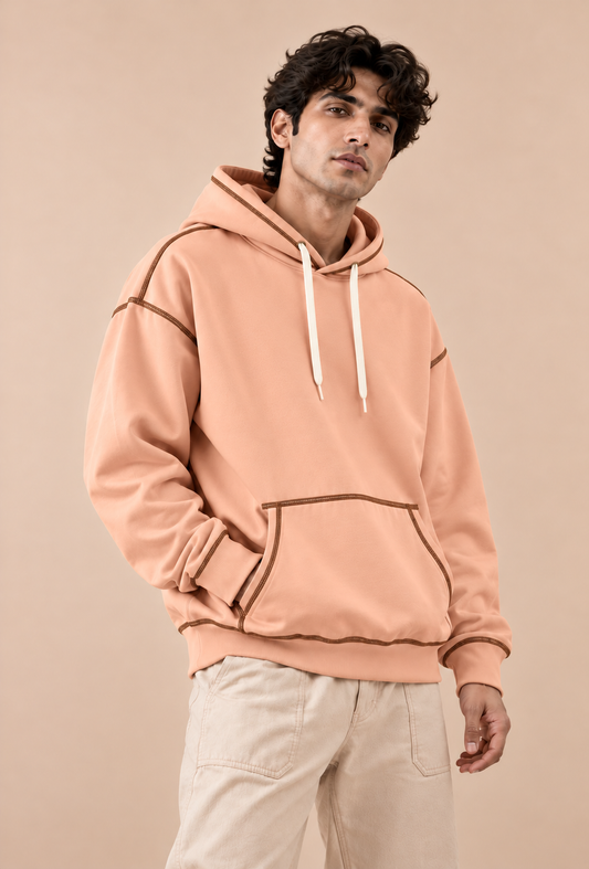 Peach Ember* Contrast Stitch Hoodie #3